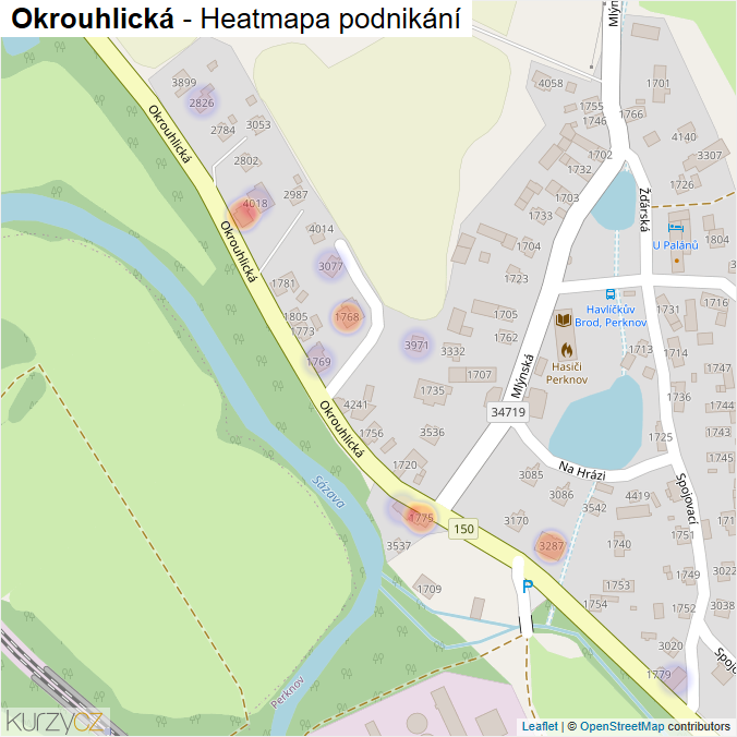 Mapa Okrouhlická - Firmy v ulici.
