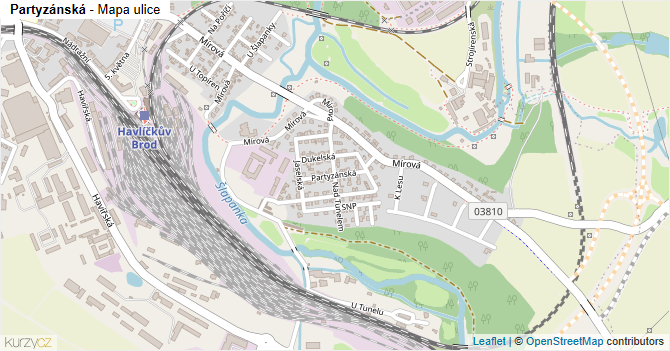 Partyzánská - mapa ulice