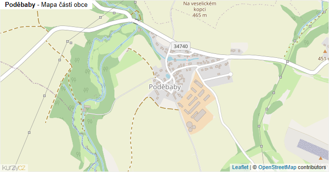 Poděbaby - mapa části obce