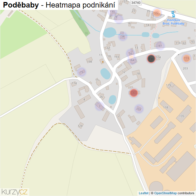 Mapa Poděbaby - Firmy v části obce.