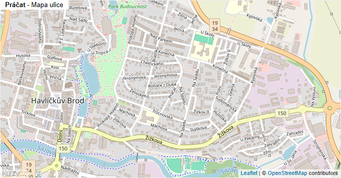 Práčat - mapa ulice