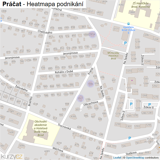 Mapa Práčat - Firmy v ulici.