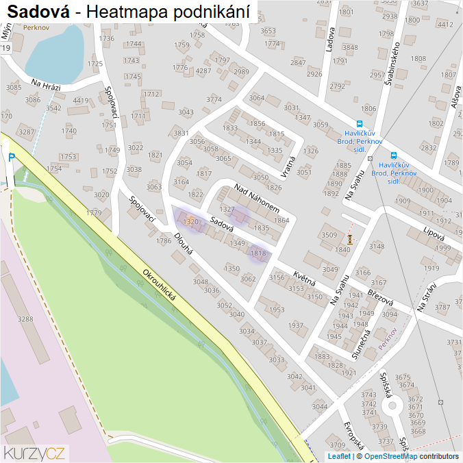 Mapa Sadová - Firmy v ulici.