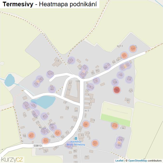 Mapa Termesivy - Firmy v části obce.