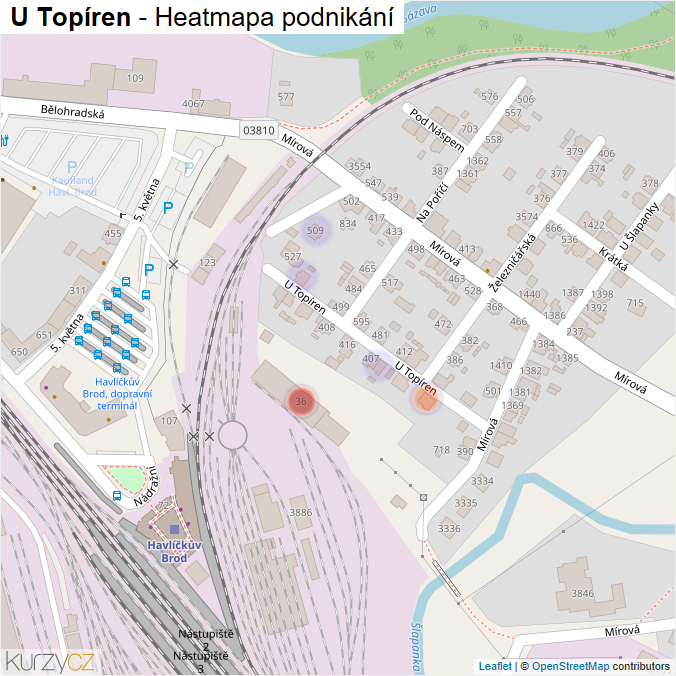 Mapa U Topíren - Firmy v ulici.