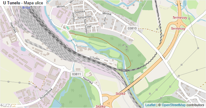 U Tunelu - mapa ulice