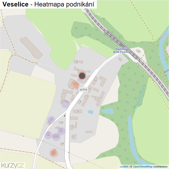 Mapa Veselice - Firmy v části obce.