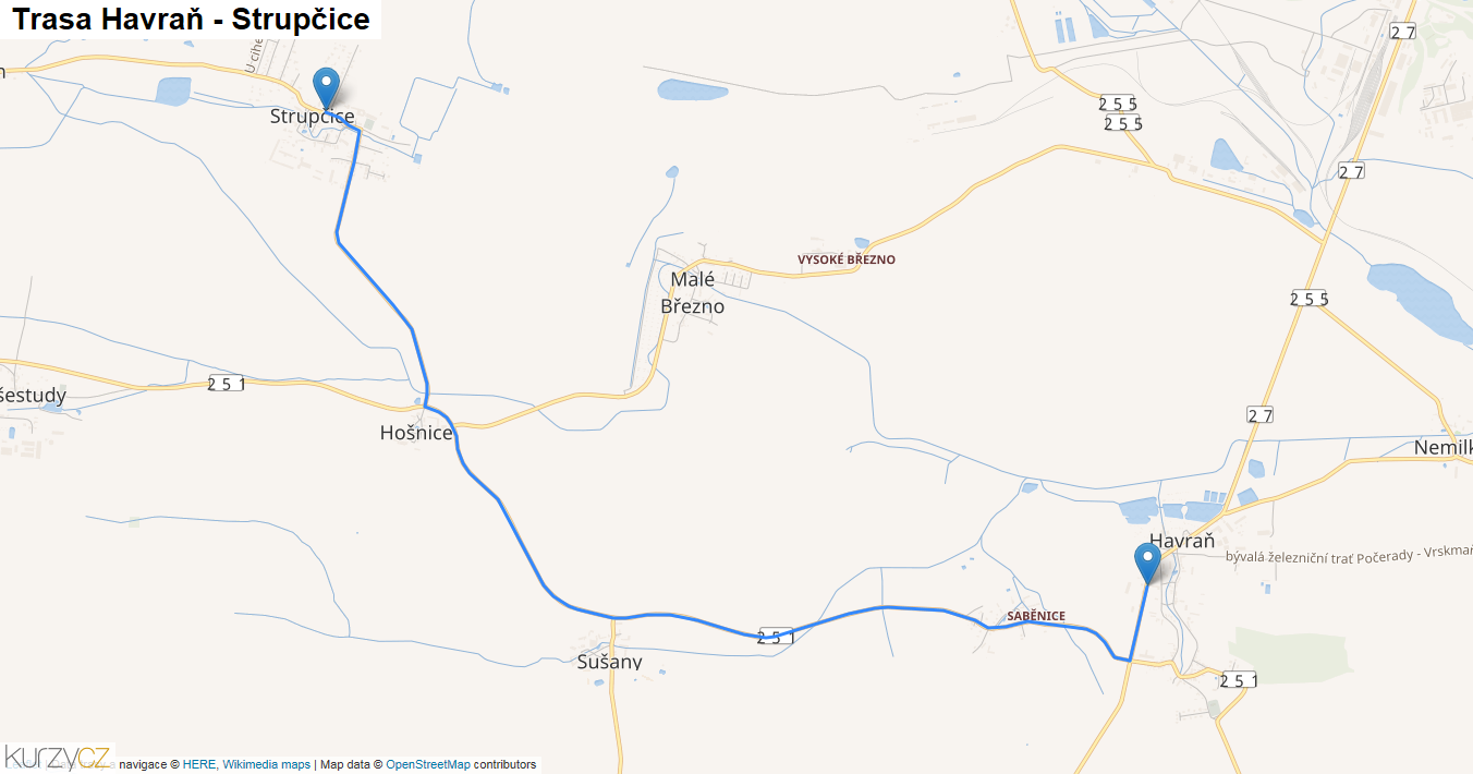 Havraň-Strupčice, mapa trasy