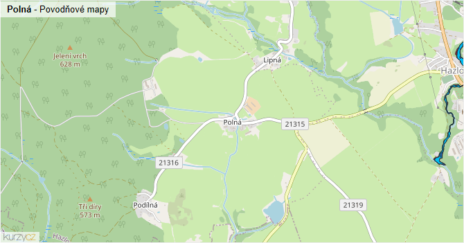 Polná - záplavové mapy stoleté vody