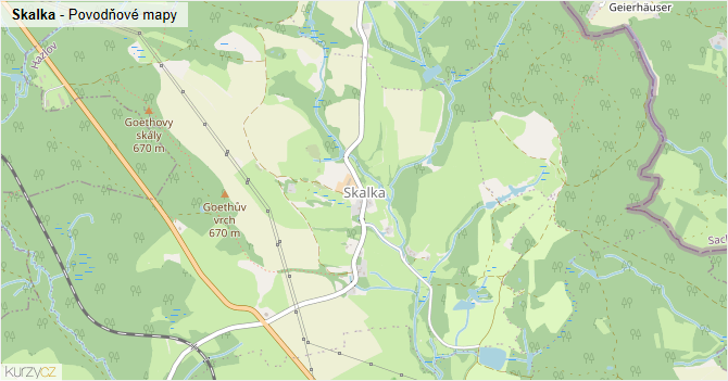 Skalka - záplavové mapy stoleté vody