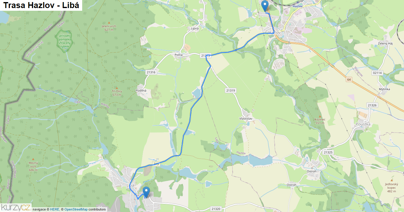 Hazlov-Libá, mapa trasy