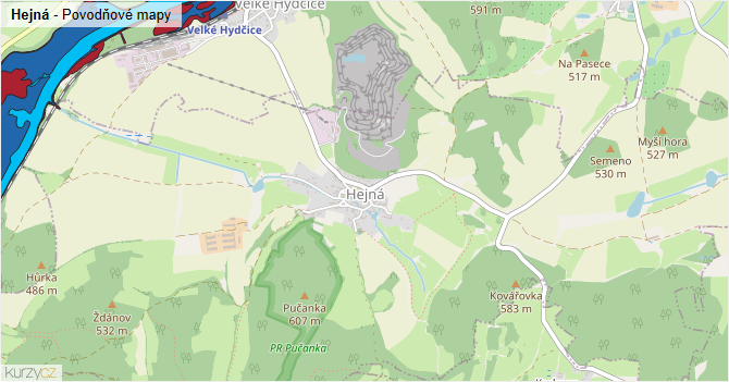 Hejná - záplavové mapy stoleté vody