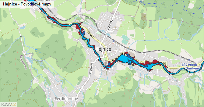 Hejnice - záplavové mapy stoleté vody