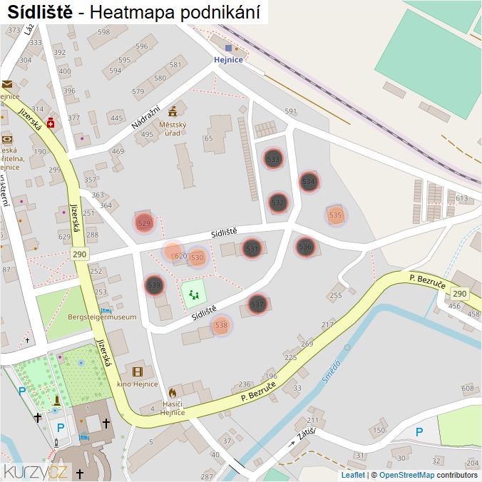 Mapa Sídliště - Firmy v ulici.