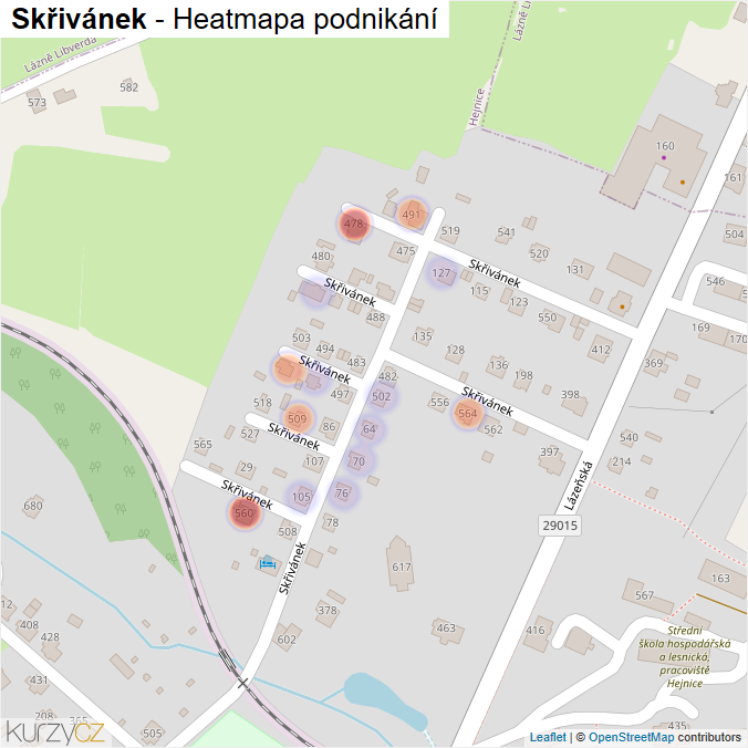 Mapa Skřivánek - Firmy v ulici.