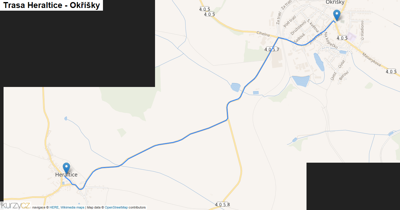 Heraltice-Okříšky, mapa trasy
