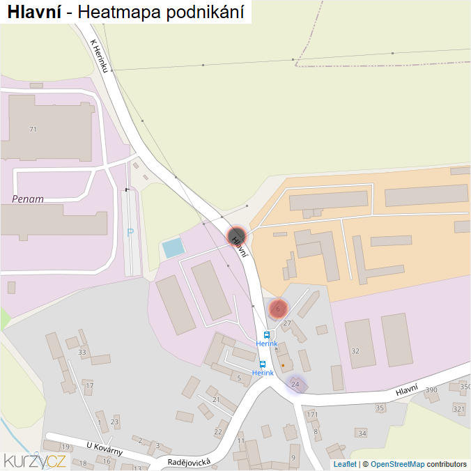 Mapa Hlavní - Firmy v ulici.