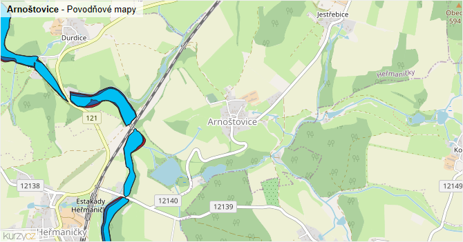 Arnoštovice - záplavové mapy stoleté vody