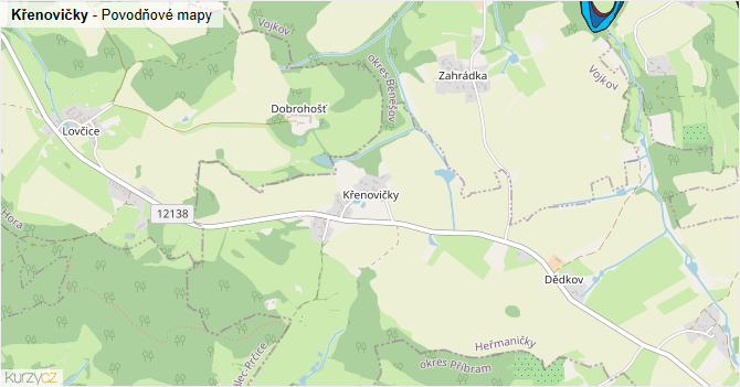 Křenovičky - záplavové mapy stoleté vody