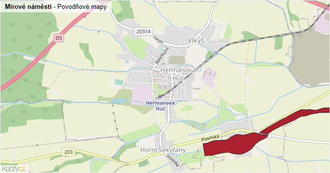Mírové náměstí - záplavové mapy stoleté vody