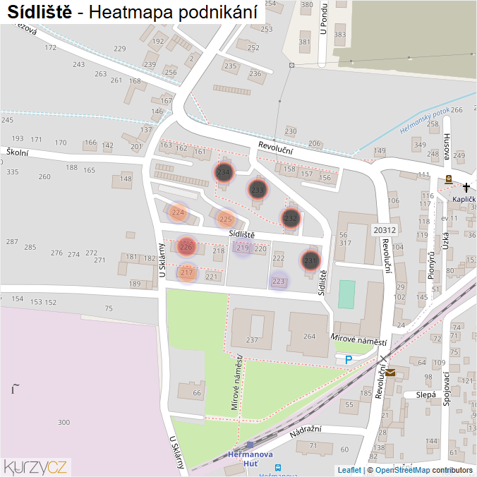 Mapa Sídliště - Firmy v ulici.
