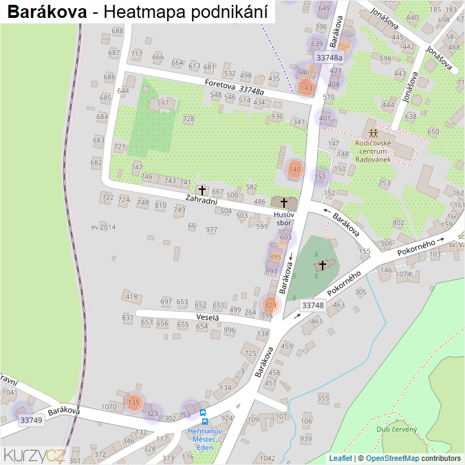 Mapa Barákova - Firmy v ulici.