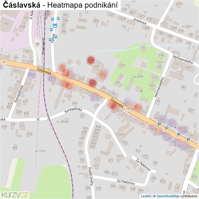 Mapa Čáslavská - Firmy v ulici.