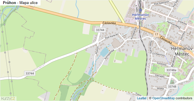 Průhon - mapa ulice