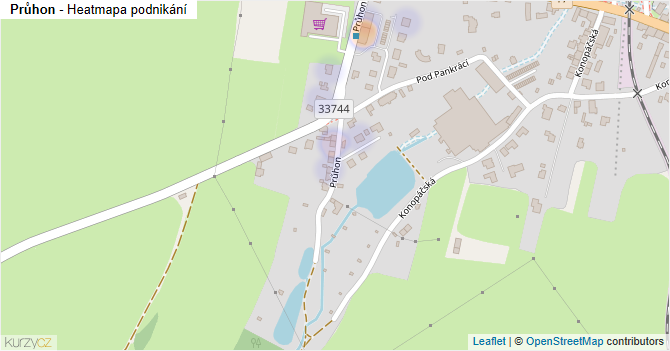 Průhon - mapa podnikání