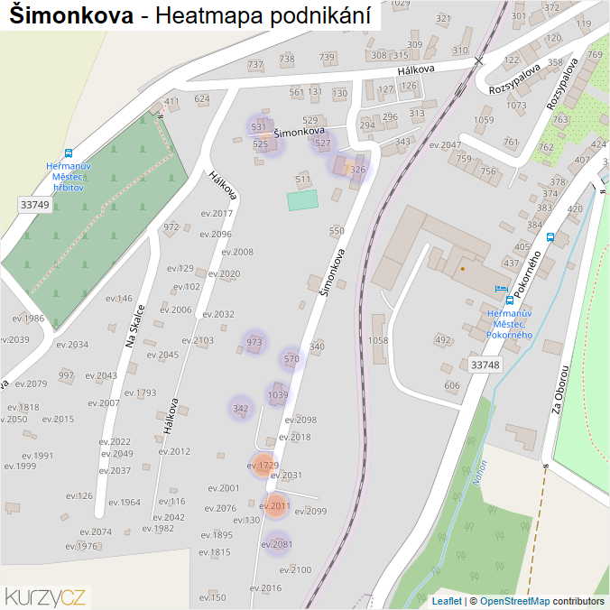 Mapa Šimonkova - Firmy v ulici.