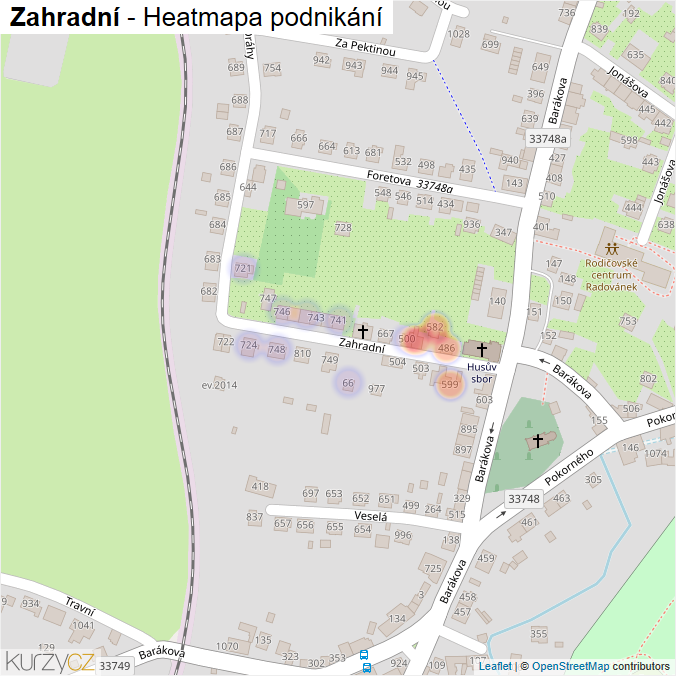 Mapa Zahradní - Firmy v ulici.