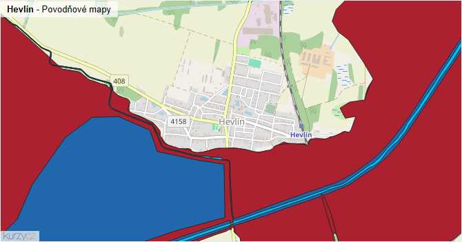Hevlín - záplavové mapy stoleté vody