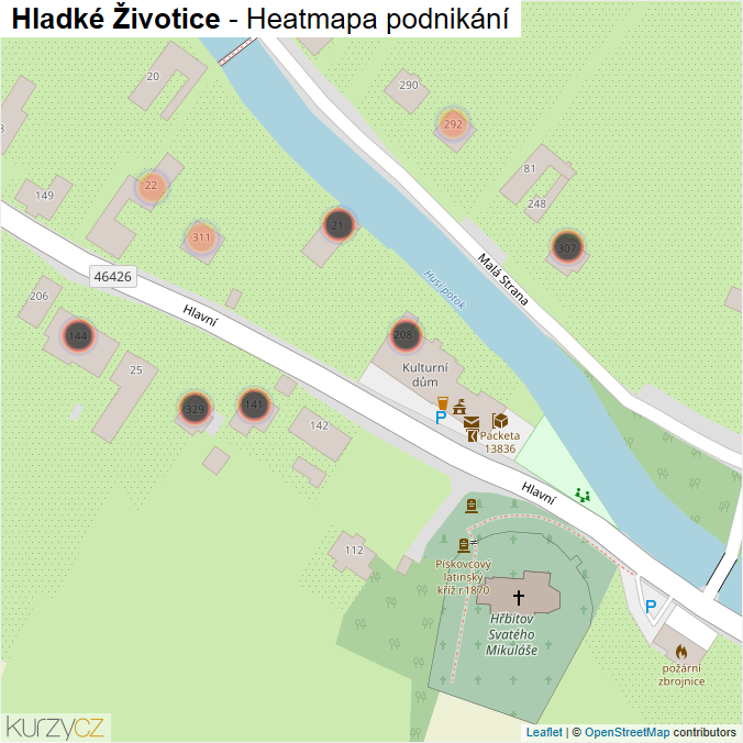 Mapa Hladké Životice - Firmy v obci.