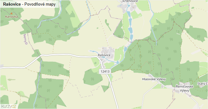 Rašovice - záplavové mapy stoleté vody