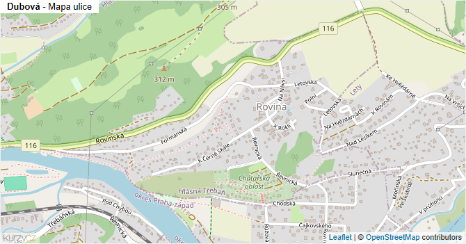 Dubová - mapa ulice