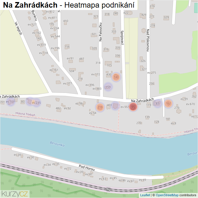 Mapa Na Zahrádkách - Firmy v ulici.