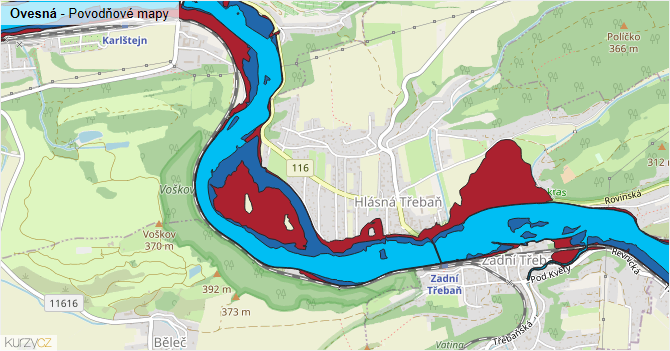 Ovesná - záplavové mapy stoleté vody