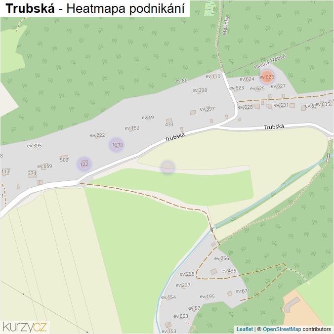 Mapa Trubská - Firmy v ulici.