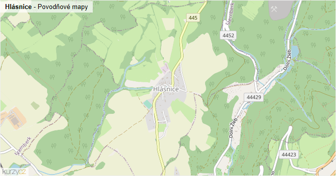 Hlásnice - záplavové mapy stoleté vody