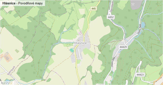 Hlásnice - záplavové mapy stoleté vody