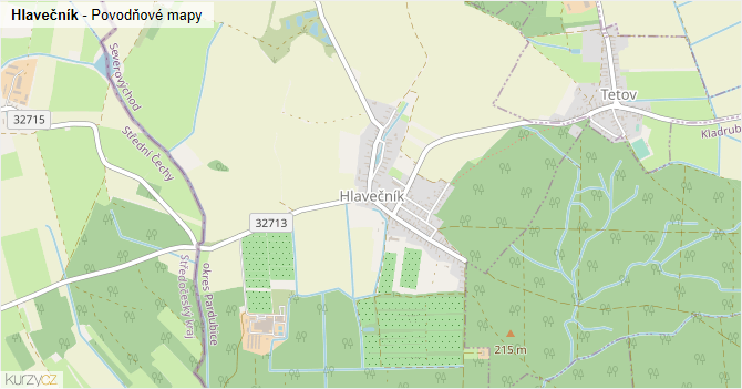 Hlavečník - záplavové mapy stoleté vody