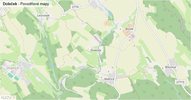 Doleček - záplavové mapy stoleté vody
