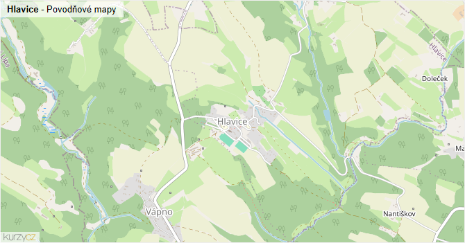 Hlavice - záplavové mapy stoleté vody