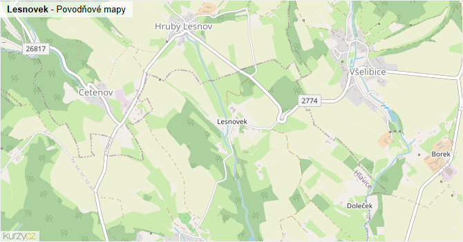 Lesnovek - záplavové mapy stoleté vody