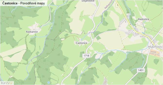 Častonice - záplavové mapy stoleté vody