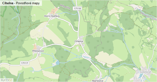 Cihelna - záplavové mapy stoleté vody