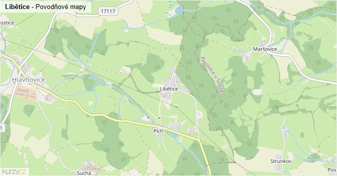 Libětice - záplavové mapy stoleté vody