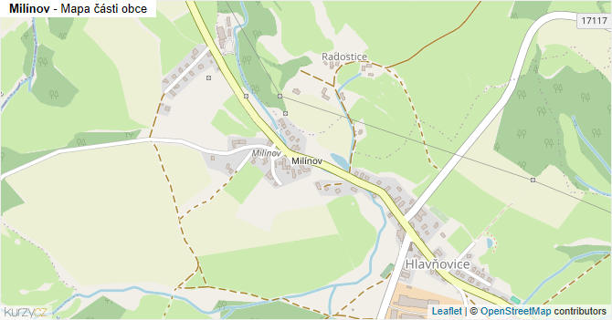 Milínov - mapa části obce