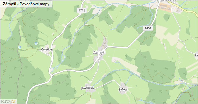 Zámyšl - záplavové mapy stoleté vody