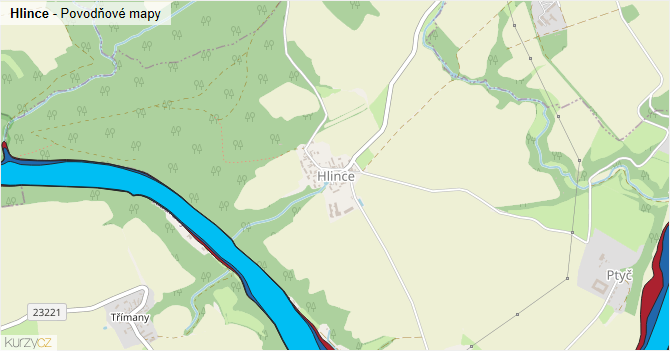 Hlince - záplavové mapy stoleté vody